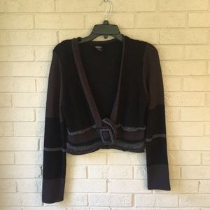 Tribal Black & Brown Cropped Belt Buckle Cardigan